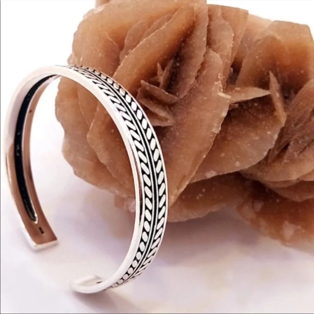 💎 Vintage Leaves 925 Sterling Silver Cuff Bracelet - Picture 6 of 10